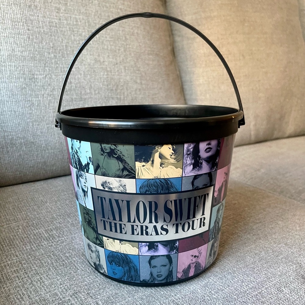 Taylor Swift collectible plastic popcorn bucket tin from the Eras Tour Film